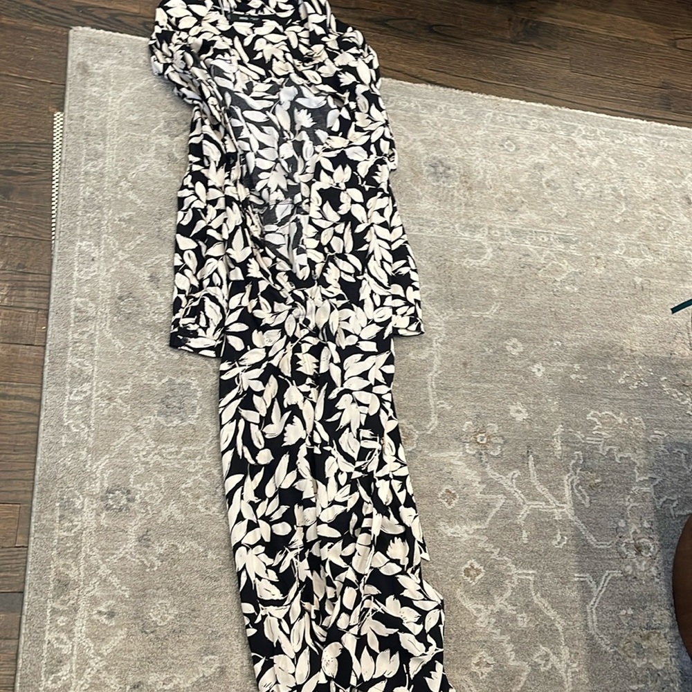 Mango Black and White Leaf Print Dress